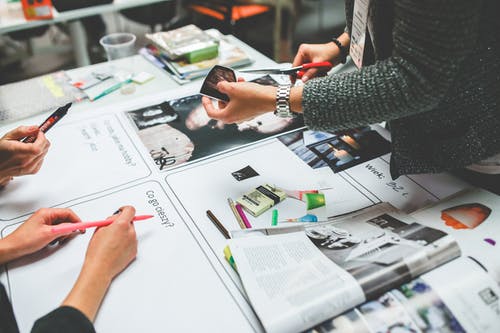 Image of working in a group. Working in a group.
